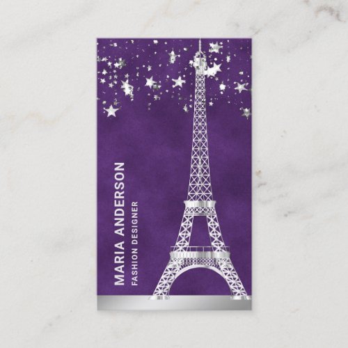 Glam Stars Confetti Silver Foil Paris Eiffel Tower Business Card