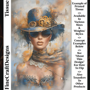 Glam Steampunk Woman In Hat, Glasses CV1 Decoupage Tissue Paper