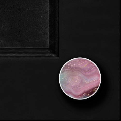 Glam Strata  Gorgeous Rose Pink Gray Gold Agate Ceramic Knob