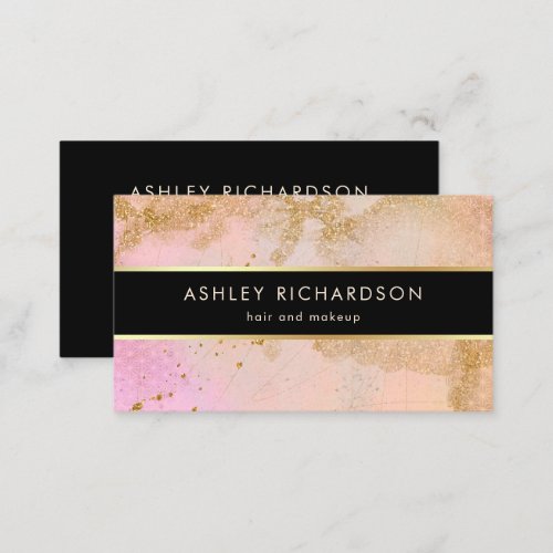 Glam Stylish Blush Pink Black and Faux Gold Business Card