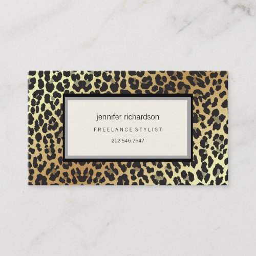 Glam Stylish Chic Leopard Print and Gold Foil Look Business Card
