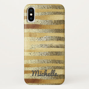 Glam Stylish hand drawn gold striped personalized iPhone X Case