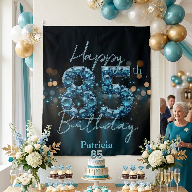 Glam Stylish Teal Blue Diamond 85th Birthday Tapestry (Creator Uploaded)