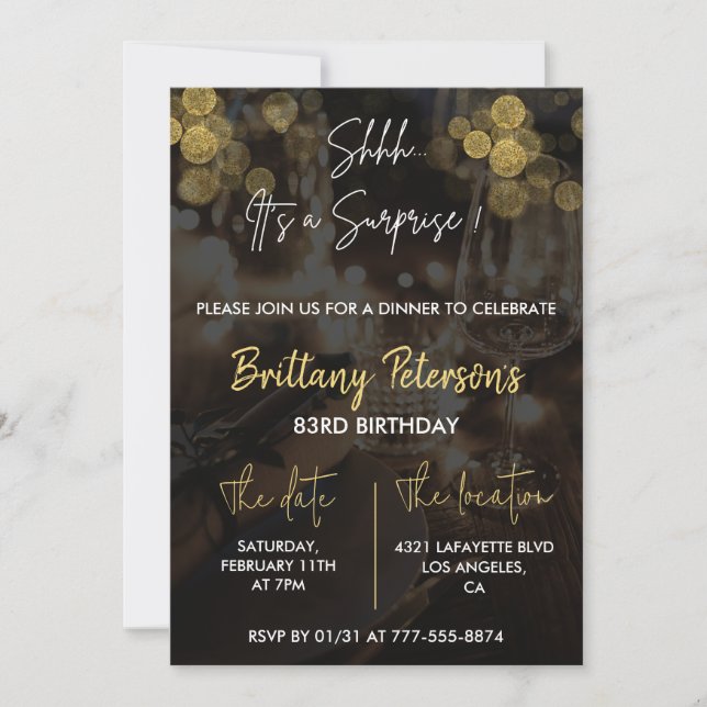 Glam Surprise 83rd birthday invitations  Glitter (Front)