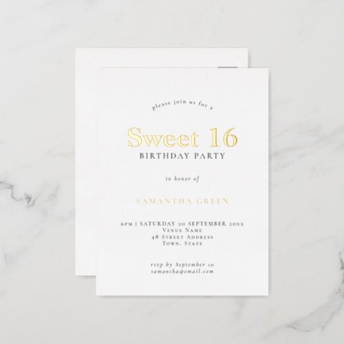 Glam Sweet 16 Birthday Party Glam Real  Foil Invitation Postcard