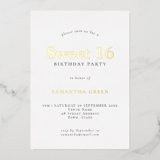 Glam Sweet 16 Birthday Party Real Foil Foil Invitation (Front)