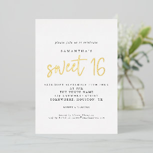 Glam Sweet 16 Birthday Party Script Real Foil Invi Invitation
