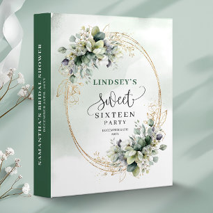 Glam Sweet Sixteen Watercolor Botanical Memory  3 Ring Binder