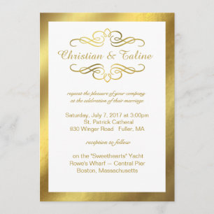 Glam Swirly Flourish Gold Foil Outline Wedding Invitation