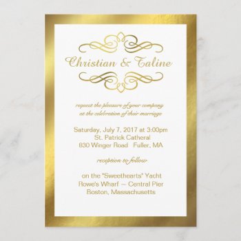 Glam Swirly Flourish Gold Foil Outline Wedding Invitation by glamprettyweddings at Zazzle