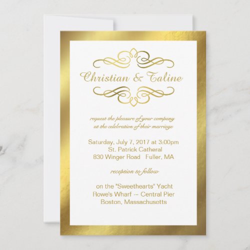Glam Swirly Flourish Gold Foil Outline Wedding Invitation