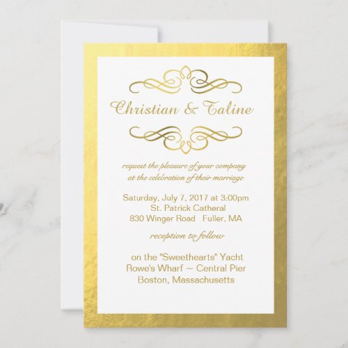 Glam Swirly Flourish Gold Foil Outline Wedding Invitation