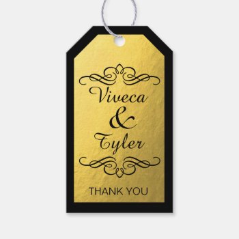 Glam Swirly Flourish Gold Foil Thank You Gift Tags by glamprettyweddings at Zazzle