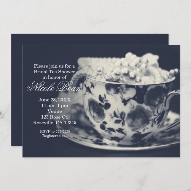Glam Tea & Pearls Elegant Bridal Chic Invitation (Front/Back)