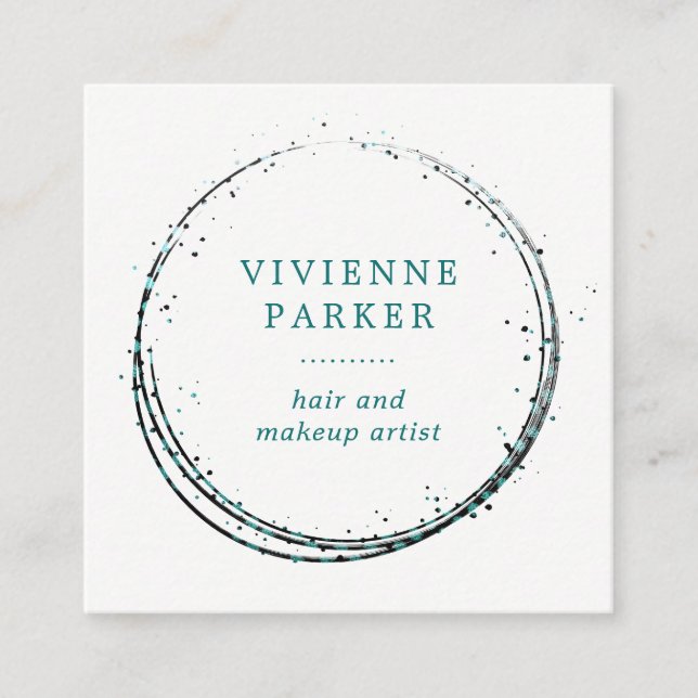 Glam Teal and Black Square Business Card (Front)