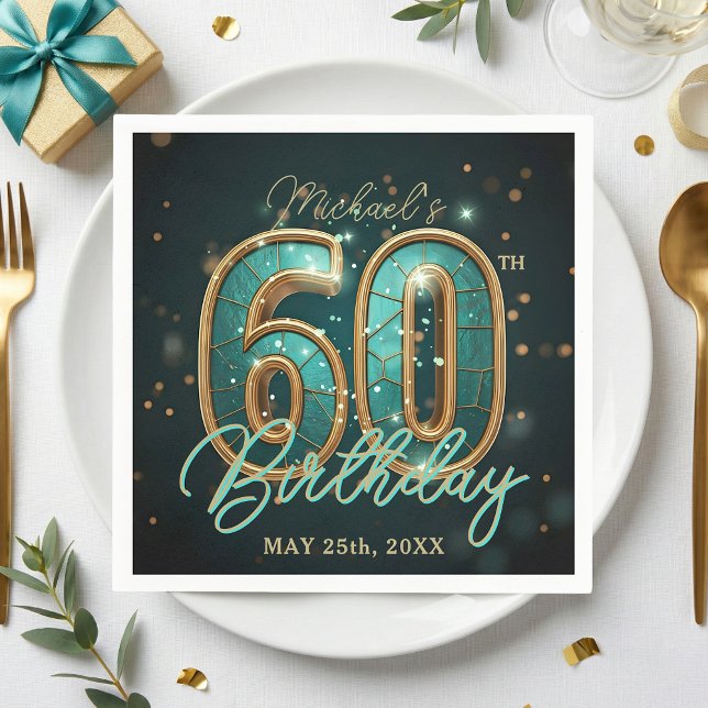Glam Teal and Gold Elegant 60th Birthday Party Napkins (Creator Uploaded)