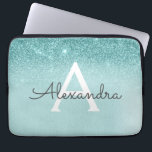 Glam Teal Aqua Blue Glitter and Sparkle Monogram Laptop Sleeve<br><div class="desc">Glam Teal Aqua Blue Ombre Faux Glitter and Sparkle Modern and Elegant Monogram Case. This case can be customized to include your initial and first name.</div>