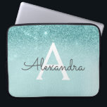 Glam Teal Aqua Blue Glitter and Sparkle Monogram Laptop Sleeve<br><div class="desc">Glam Teal - Aqua Blue - Mint Ombre Faux Glitter and Sparkle Modern and Elegant Monogram Case. This case can be customized to include your initial and first name.</div>