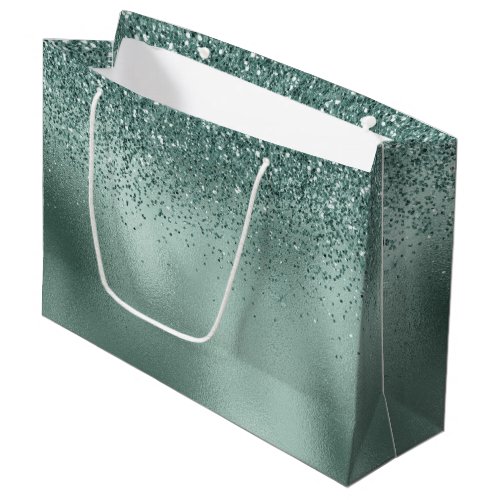 Glam Teal  Aqua Pine Green Glitzy Glitter Large Gift Bag