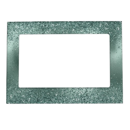 Glam Teal  Aqua Pine Green Glitzy Glitter Magnetic Frame