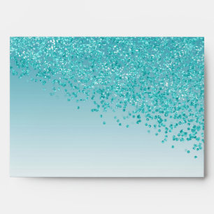 Glam Teal Blue Sparkle Glitter 5x7 Envelope