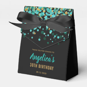 Glam Teal Gold Glitter Confetti Thank You Birthday Favor Boxes
