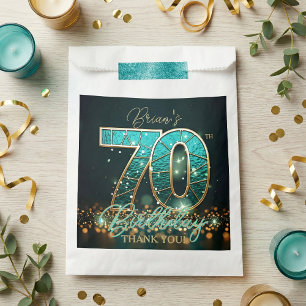 Glam Teal Gold Stained Glass Mosaic 70th Birthday Favor Bag