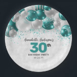 Glam Teal Green Silver Balloon Glitter Birthday Paper Plates<br><div class="desc">Modern Glam Teal Green Silver Balloon Glitter Sparkle Any Age Birthday Party Plates</div>