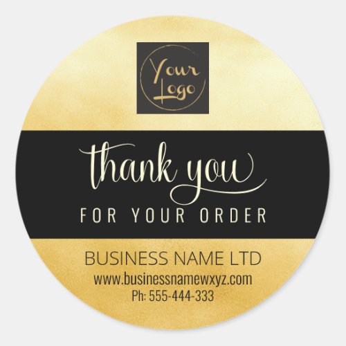 Glam Thank You Gold Black Add Your Logo Classic Round Sticker