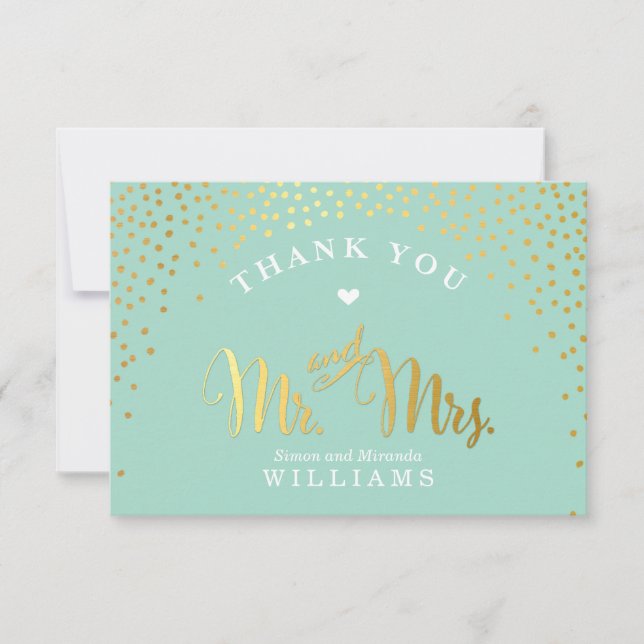 GLAM THANK YOU rustic gold confetti mint white Card (Front)