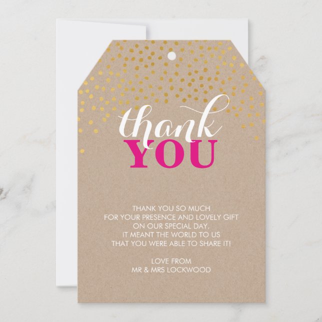 GLAM THANK YOU rustic gold confetti pink kraft (Front)