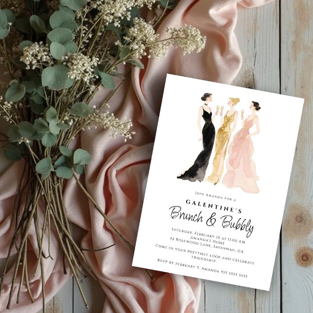 Glam Three Elegant Women Galentine's Day Party Invitation (Glam Three Elegant Women Galentine's Day Party Invitation Cards for Best Friends.)