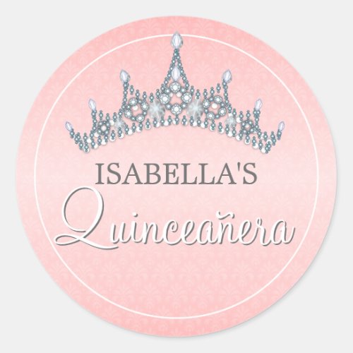 Glam Tiara Quinceanera Celebration Invitation Classic Round Sticker