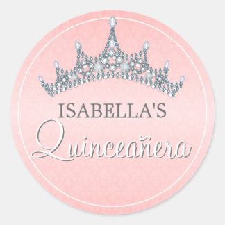 Glam Tiara Quinceanera Celebration Invitation Classic Round Sticker