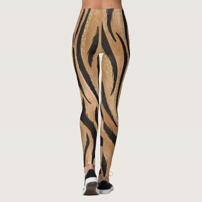 Glam Tiger Print Wild Cat Animal Pattern Faux Gold Leggings (Back)
