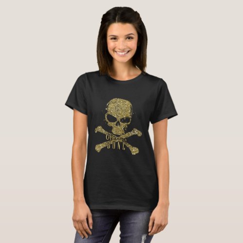Glam to the Bone Gold Glitter Skull T_Shirt