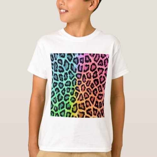 Glam Trendy Colorful Rainbow Leopard Animal Print T_Shirt