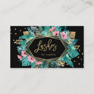 Glam Tropical Gold Leaves on Black Lashes Business Card