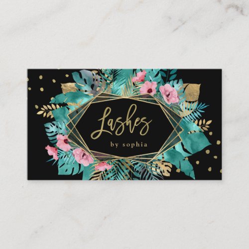 Glam Tropical Gold Leaves on Black  Lashes Business Card