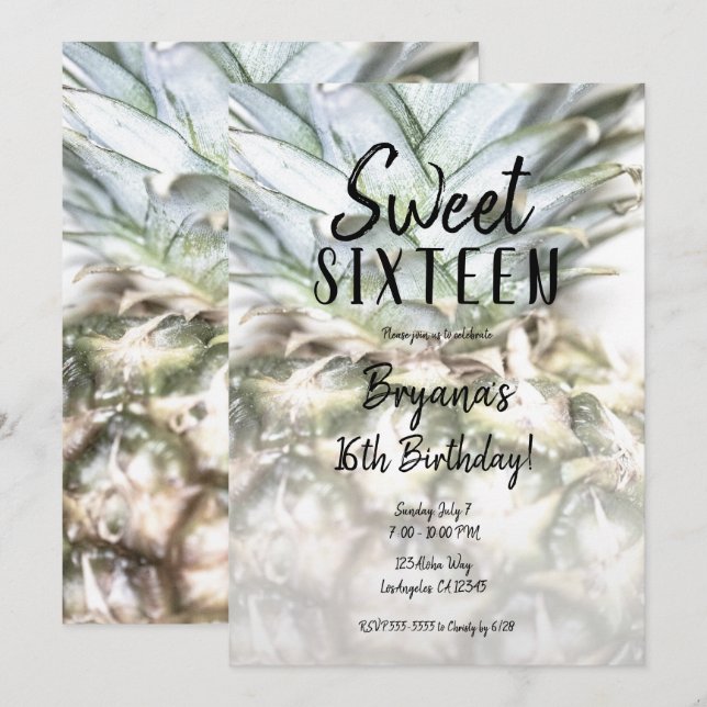 Glam Tropical Pineapple Sweet 16 Birthday Party   Invitation (Front/Back)