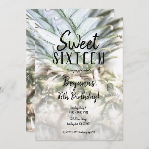 Glam Tropical Pineapple Sweet 16 Birthday Party   Invitation