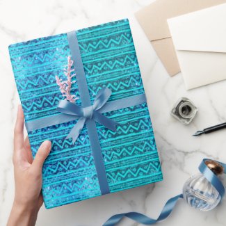 Glam Turquoise Faux Glitter Tribal Print Pattern