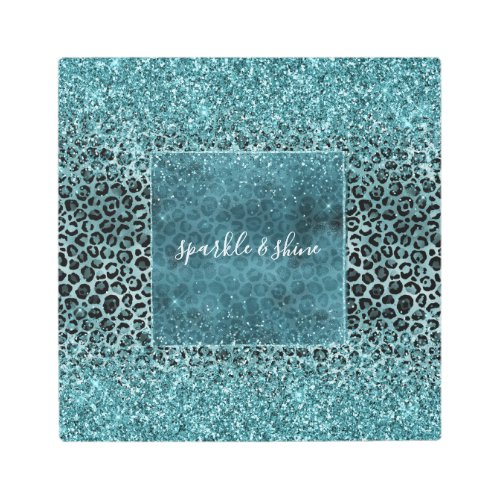 Glam Turquoise Teal Blue Leopard Print Glitter