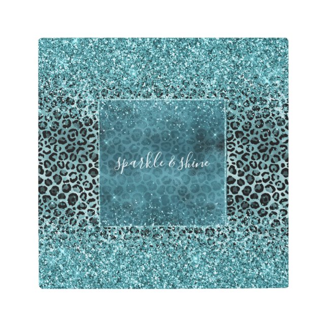 Glam Turquoise Teal Blue Leopard Print Glitter (Front)