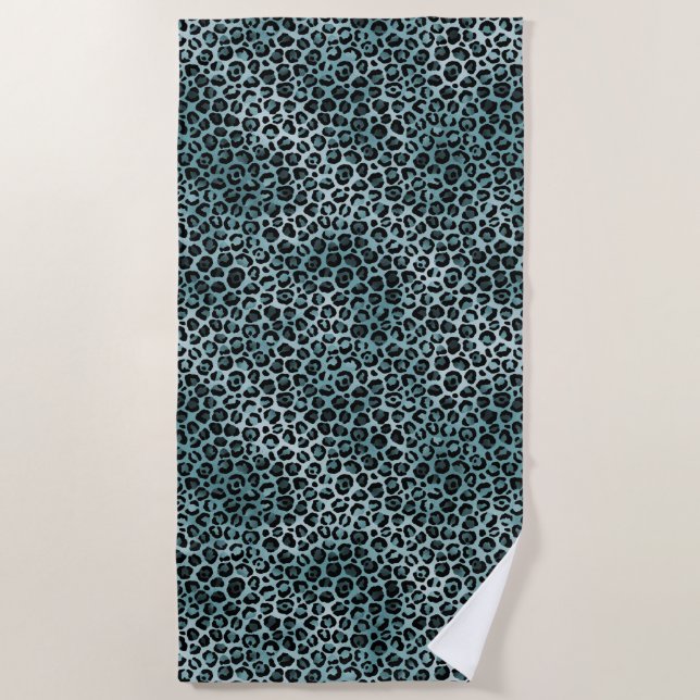 Glam Turquoise Teal Blue Leopard Print Ombre Beach Towel (Front)