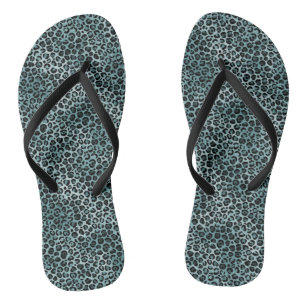Glam Turquoise Teal Blue Leopard Print Ombre Flip Flops