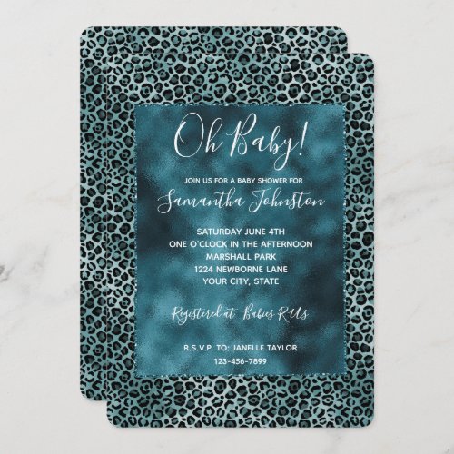 Glam Turquoise Teal Blue Leopard Print Ombre Invitation