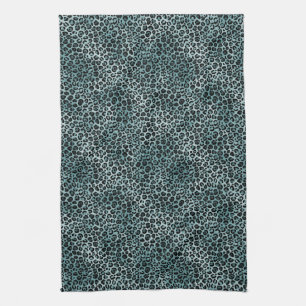 Glam Turquoise Teal Blue Leopard Print Ombre Kitchen Towel