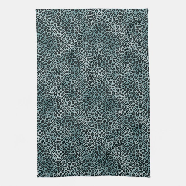 Glam Turquoise Teal Blue Leopard Print Ombre Kitchen Towel (Vertical)