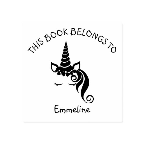 Glam Unicorn Bookplate This Book Belongs to Name Rubber Stamp